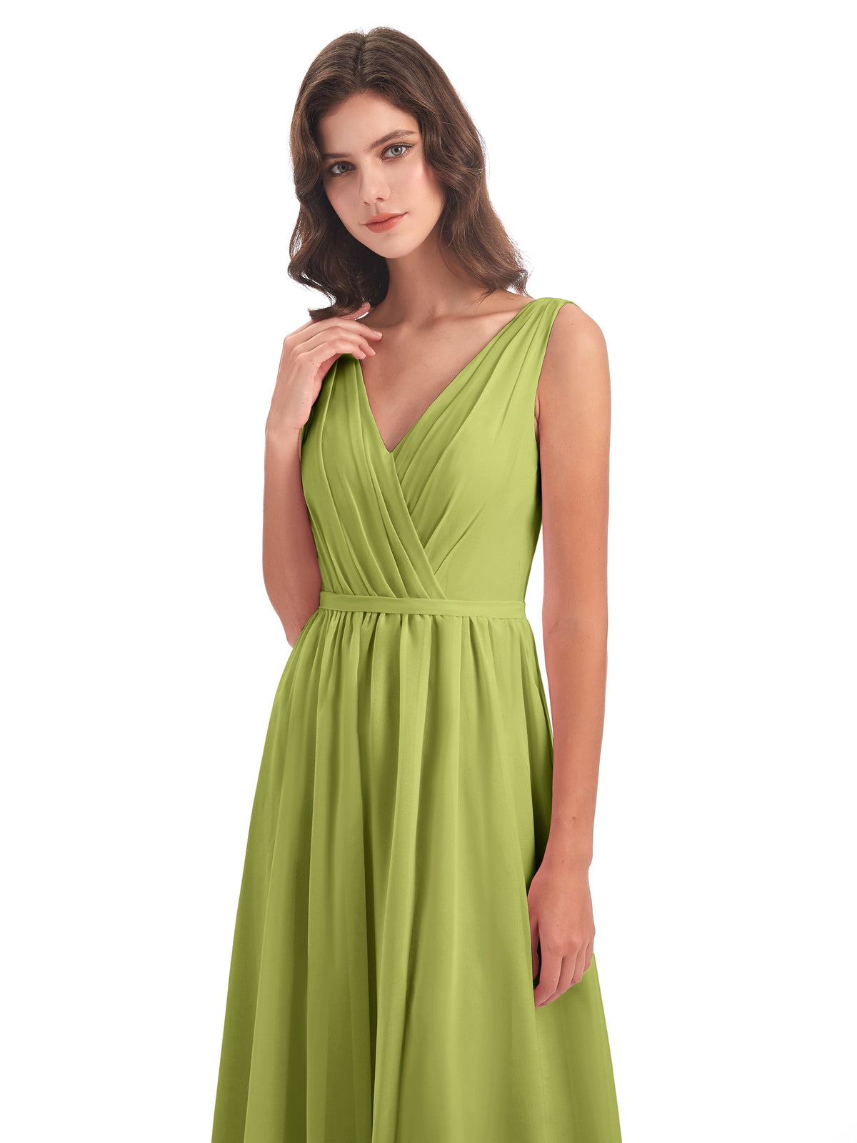 Sophia Sheath Floor Length V Neck Chiffon Bridesmaid Dresses