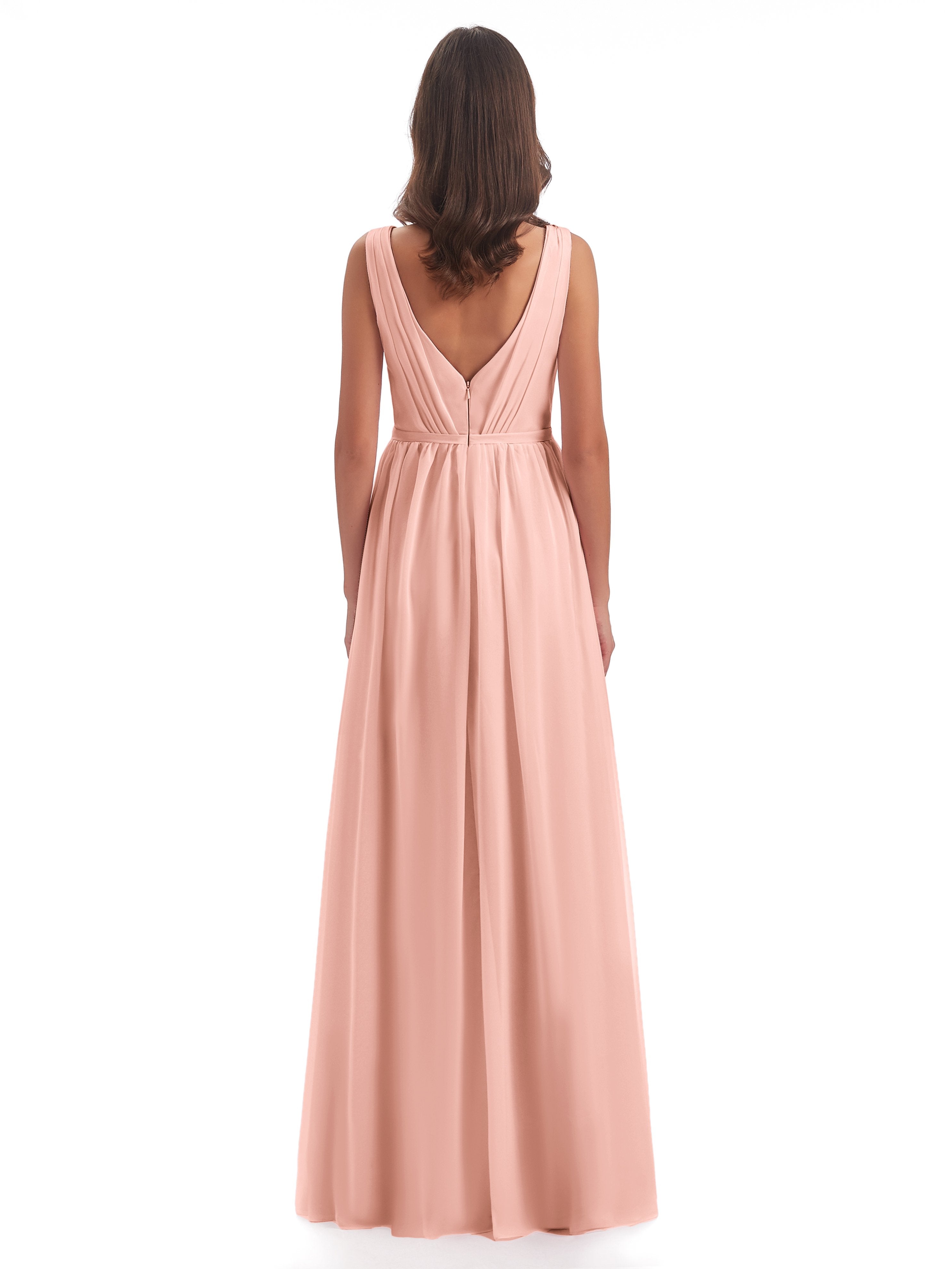 Sophia Sheath Floor Length V Neck Chiffon Bridesmaid Dresses