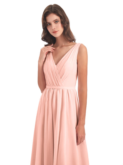 Sophia Sheath Floor Length V Neck Chiffon Bridesmaid Dresses