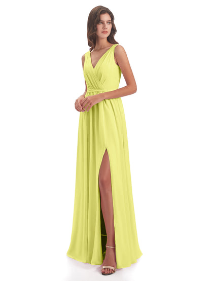 Sophia Sheath Floor Length V Neck Chiffon Bridesmaid Dresses
