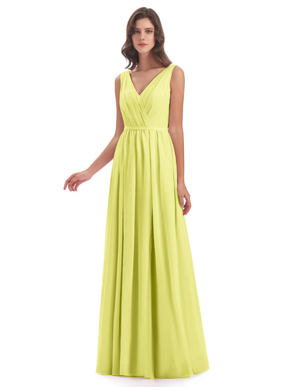 Sophia Sheath Floor Length V Neck Chiffon Bridesmaid Dresses