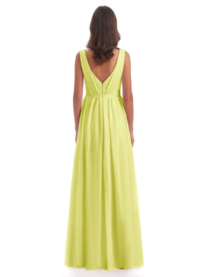 Sophia Sheath Floor Length V Neck Chiffon Bridesmaid Dresses