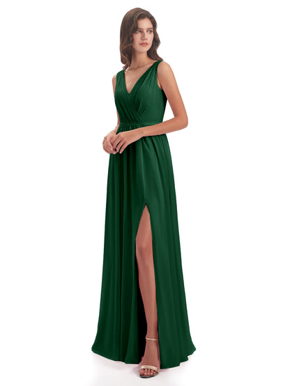 Sophia Sheath Floor Length V Neck Chiffon Bridesmaid Dresses