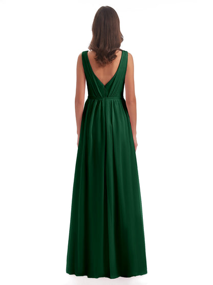Sophia Sheath Floor Length V Neck Chiffon Bridesmaid Dresses