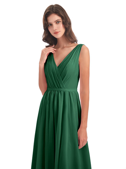 Sophia Sheath Floor Length V Neck Chiffon Bridesmaid Dresses