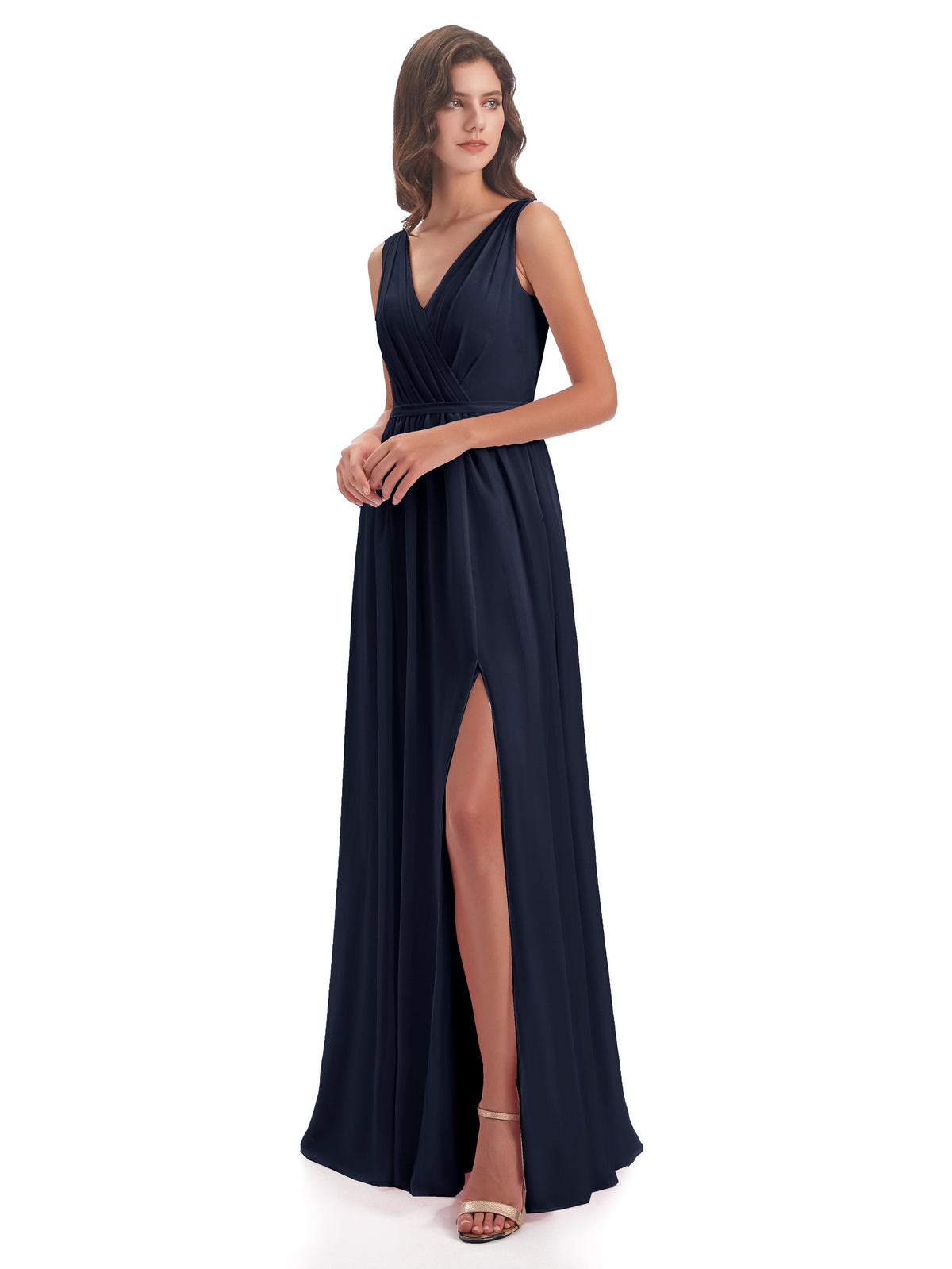 Sophia Sheath Floor Length V Neck Chiffon Bridesmaid Dresses