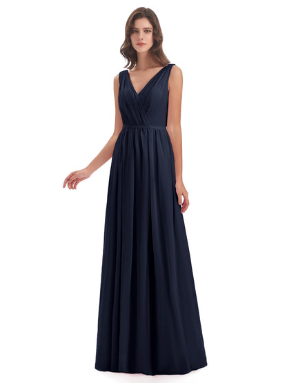 Sophia Sheath Floor Length V Neck Chiffon Bridesmaid Dresses