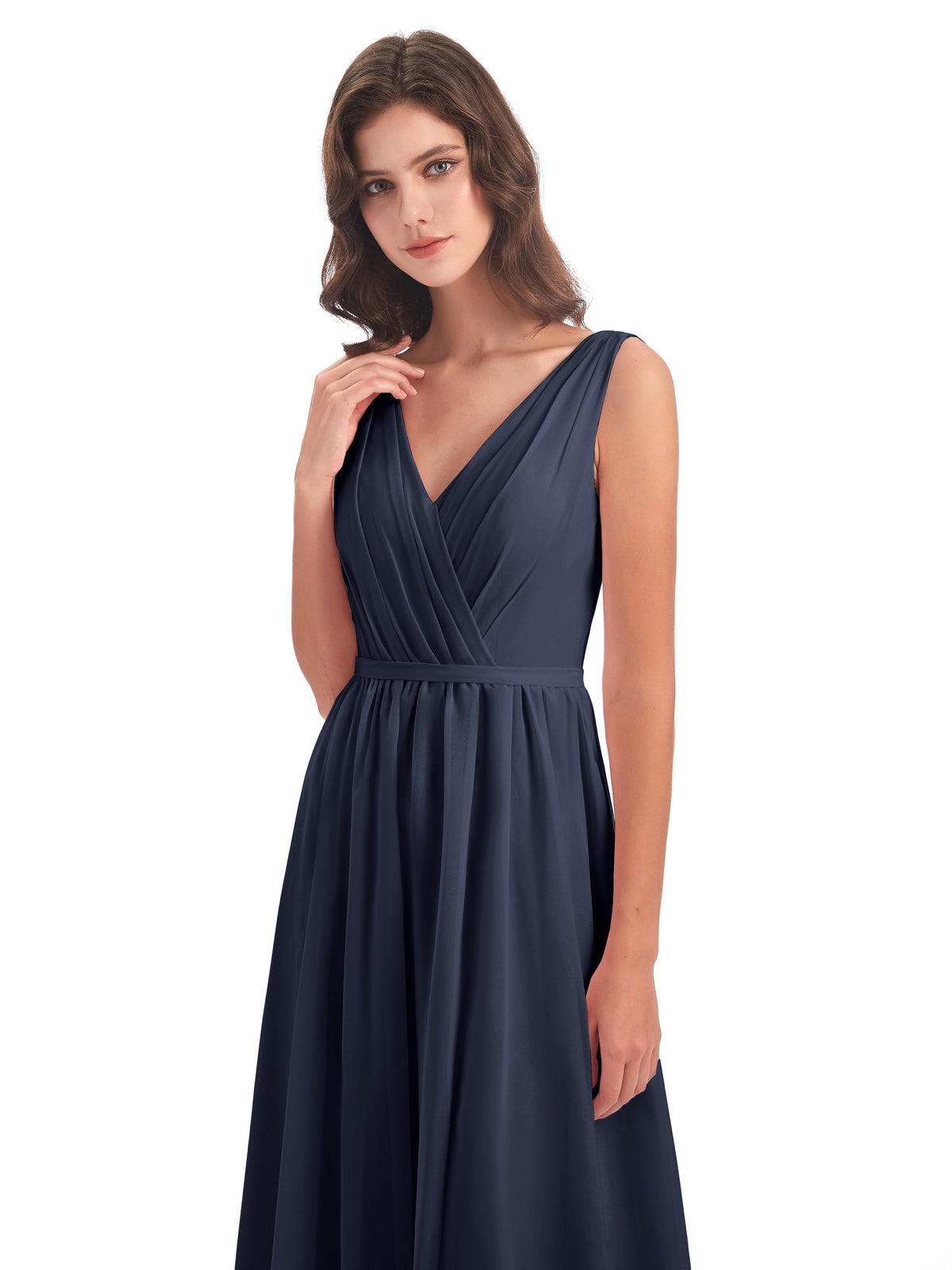 Sophia Sheath Floor Length V Neck Chiffon Bridesmaid Dresses