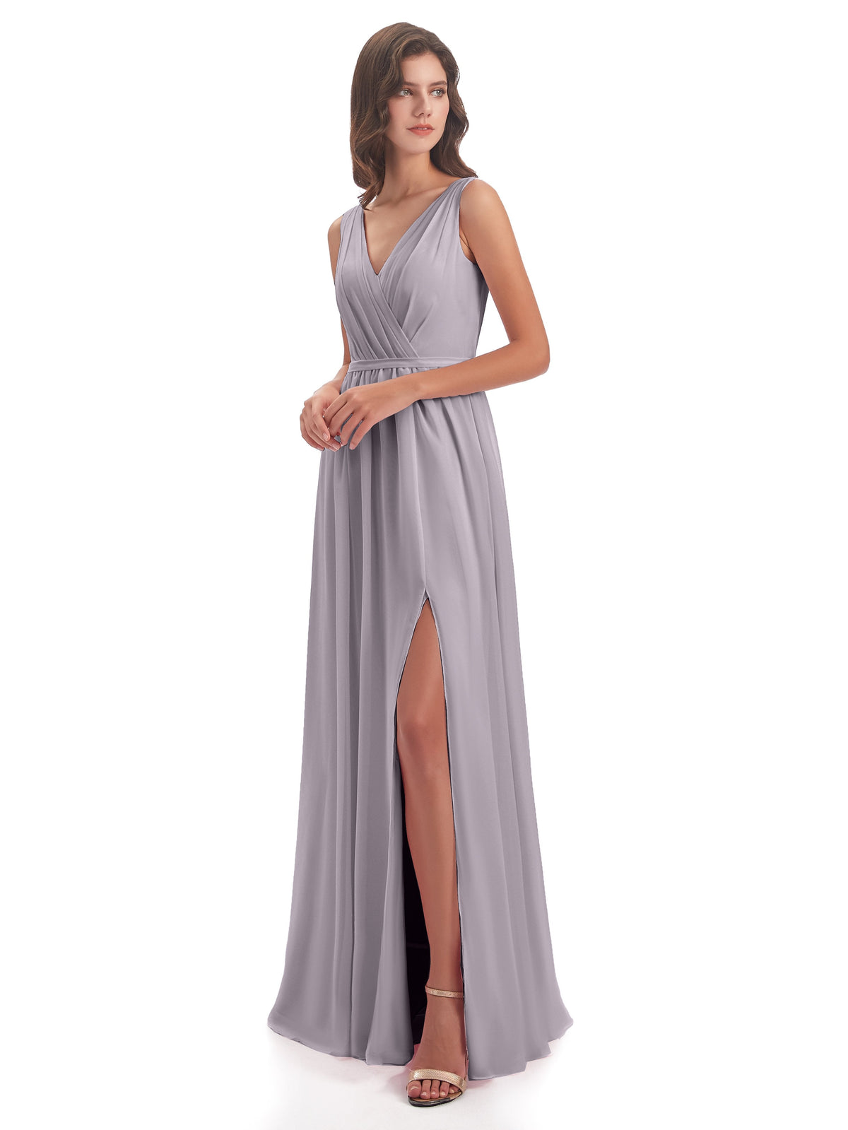 Sophia Sheath Floor Length V Neck Chiffon Bridesmaid Dresses