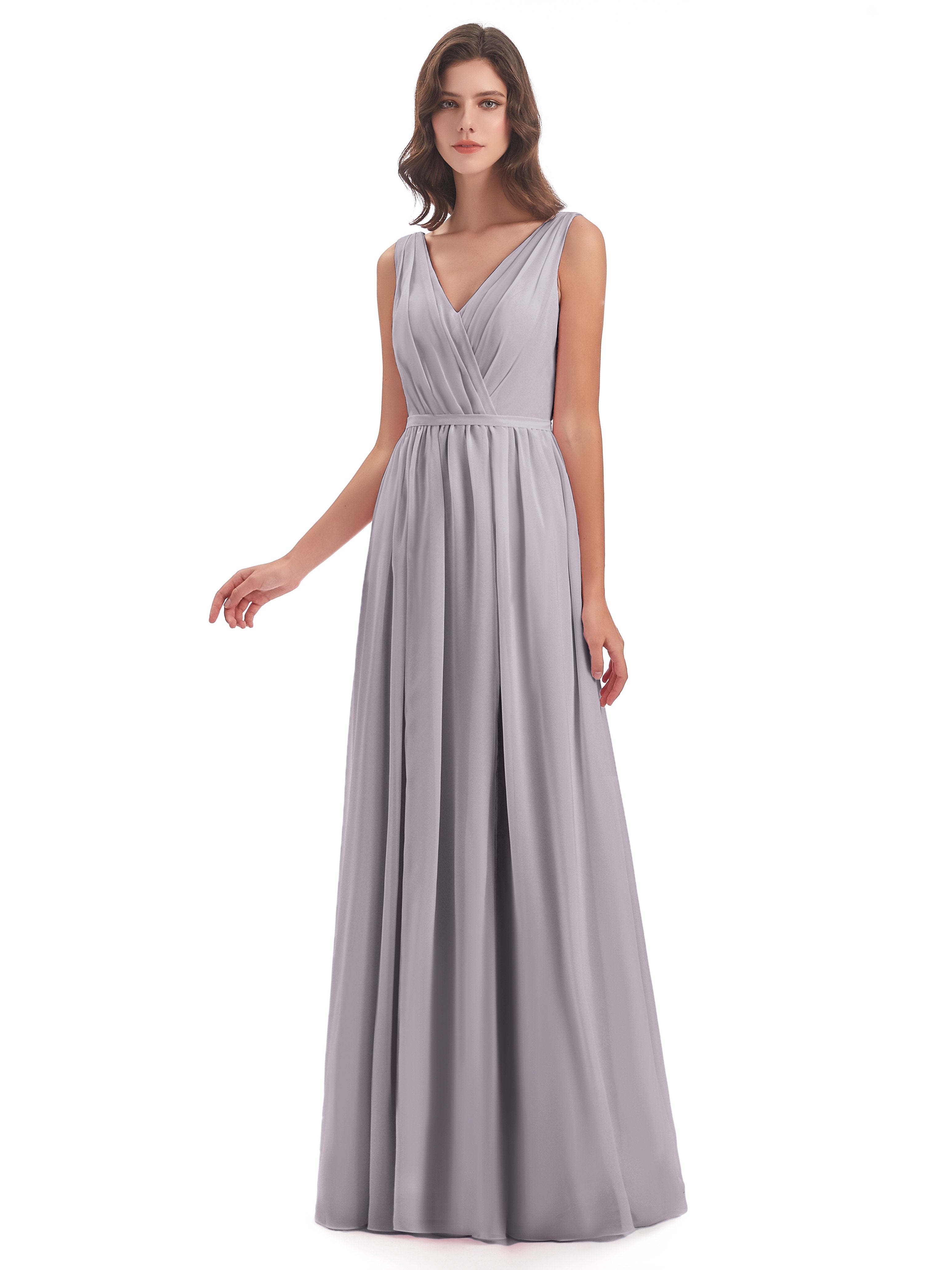 Sophia Sheath Floor Length V Neck Chiffon Bridesmaid Dresses