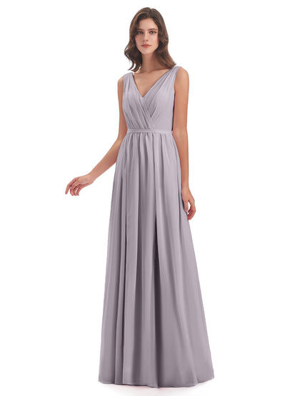 Sophia Sheath Floor Length V Neck Chiffon Bridesmaid Dresses