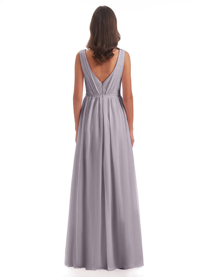 Sophia Sheath Floor Length V Neck Chiffon Bridesmaid Dresses