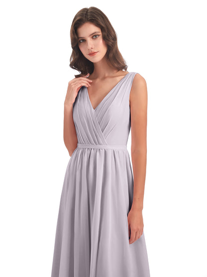 Sophia Sheath Floor Length V Neck Chiffon Bridesmaid Dresses