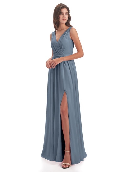 Sophia Sheath Floor Length V Neck Chiffon Bridesmaid Dresses