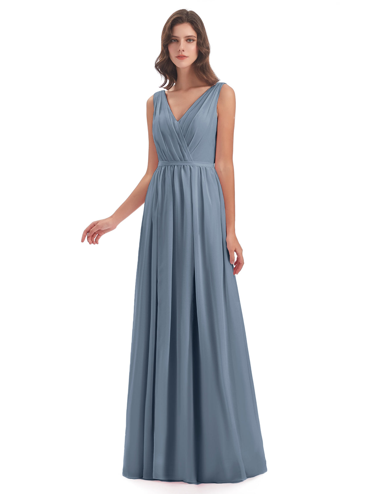 Sophia Sheath Floor Length V Neck Chiffon Bridesmaid Dresses