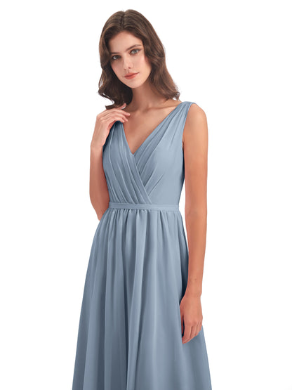 Sophia Sheath Floor Length V Neck Chiffon Bridesmaid Dresses