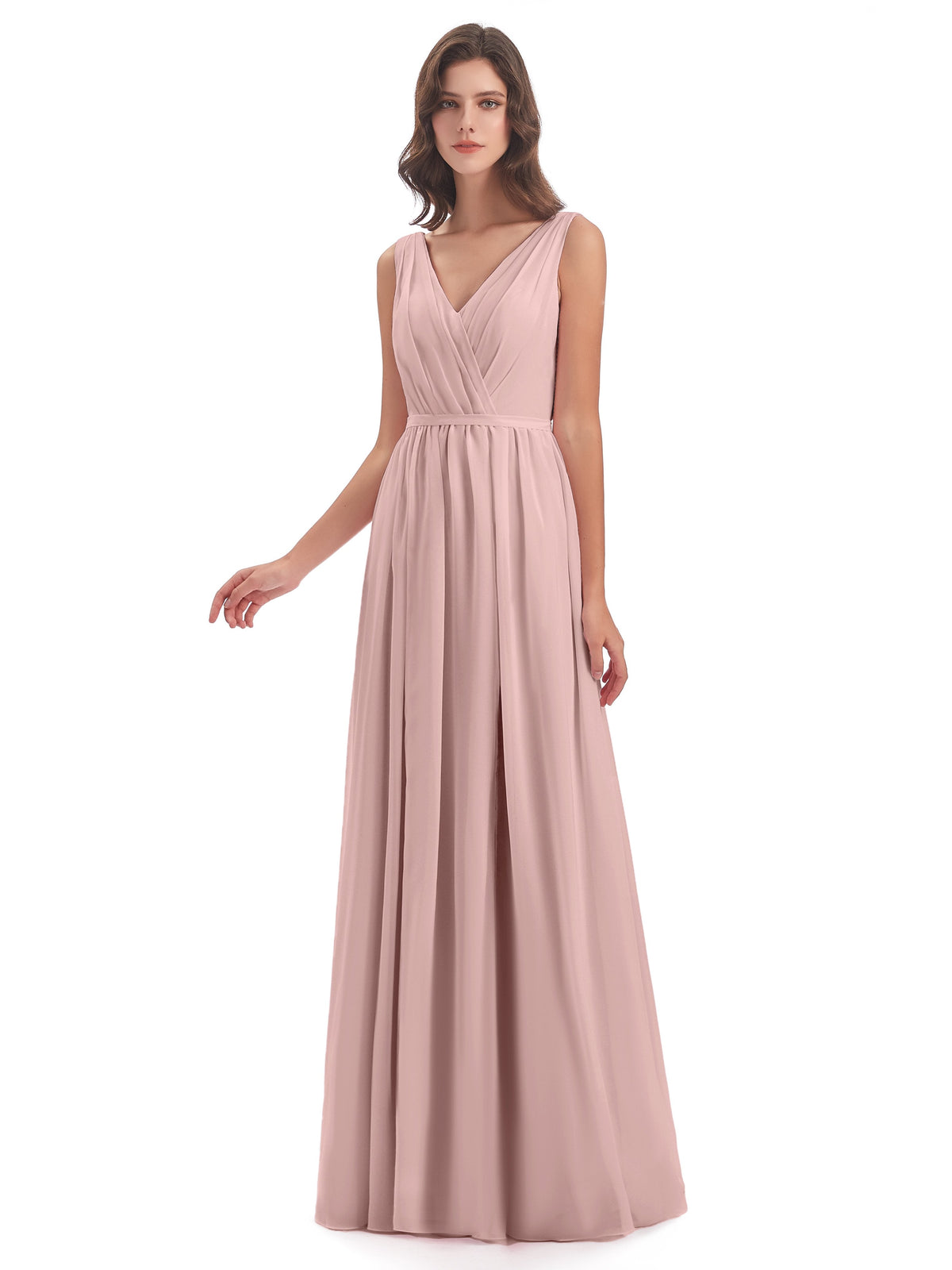 Sophia Sheath Floor Length V Neck Chiffon Bridesmaid Dresses