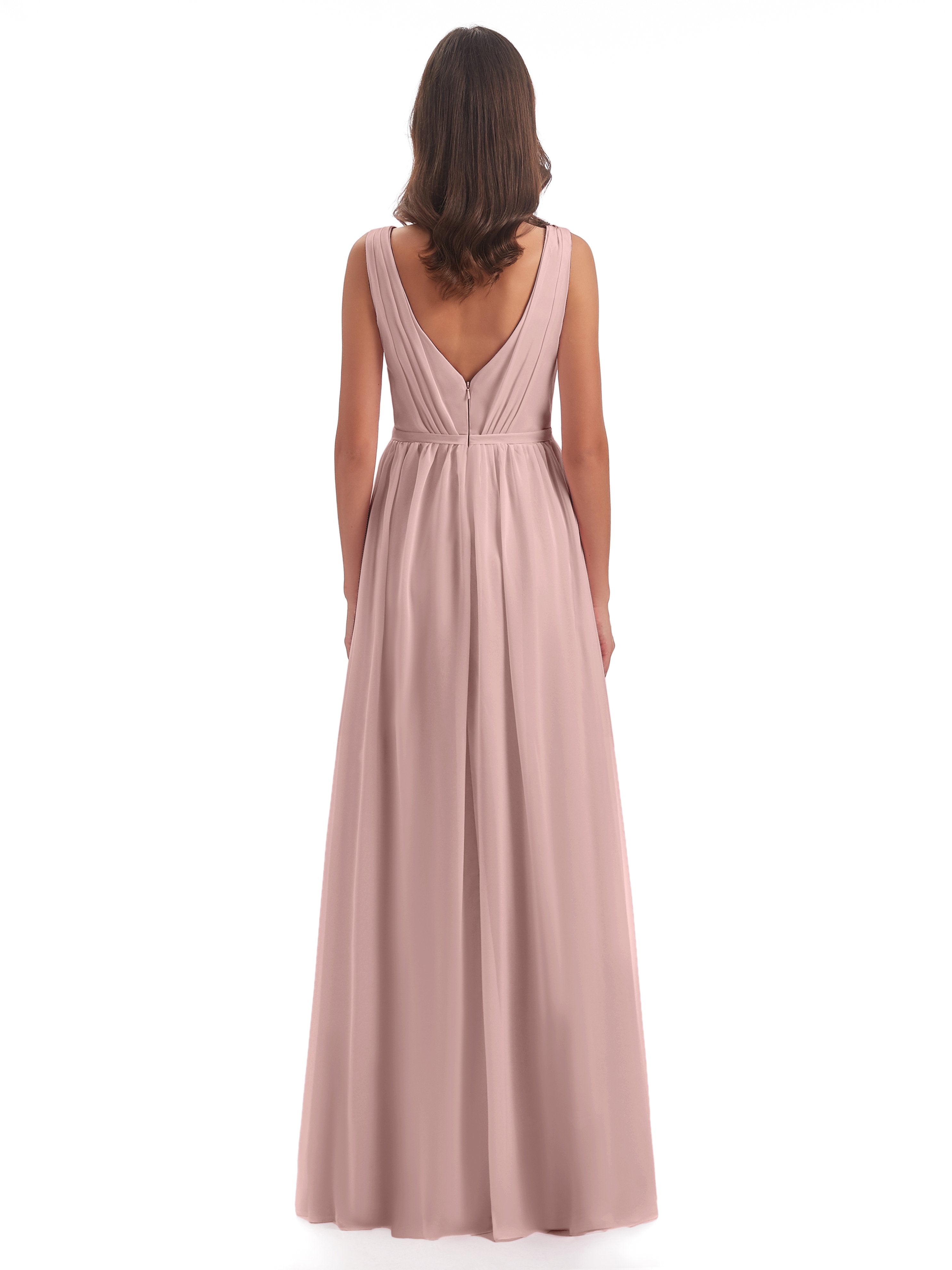 Sophia Sheath Floor Length V Neck Chiffon Bridesmaid Dresses