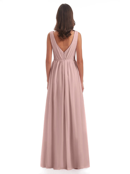 Sophia Sheath Floor Length V Neck Chiffon Bridesmaid Dresses