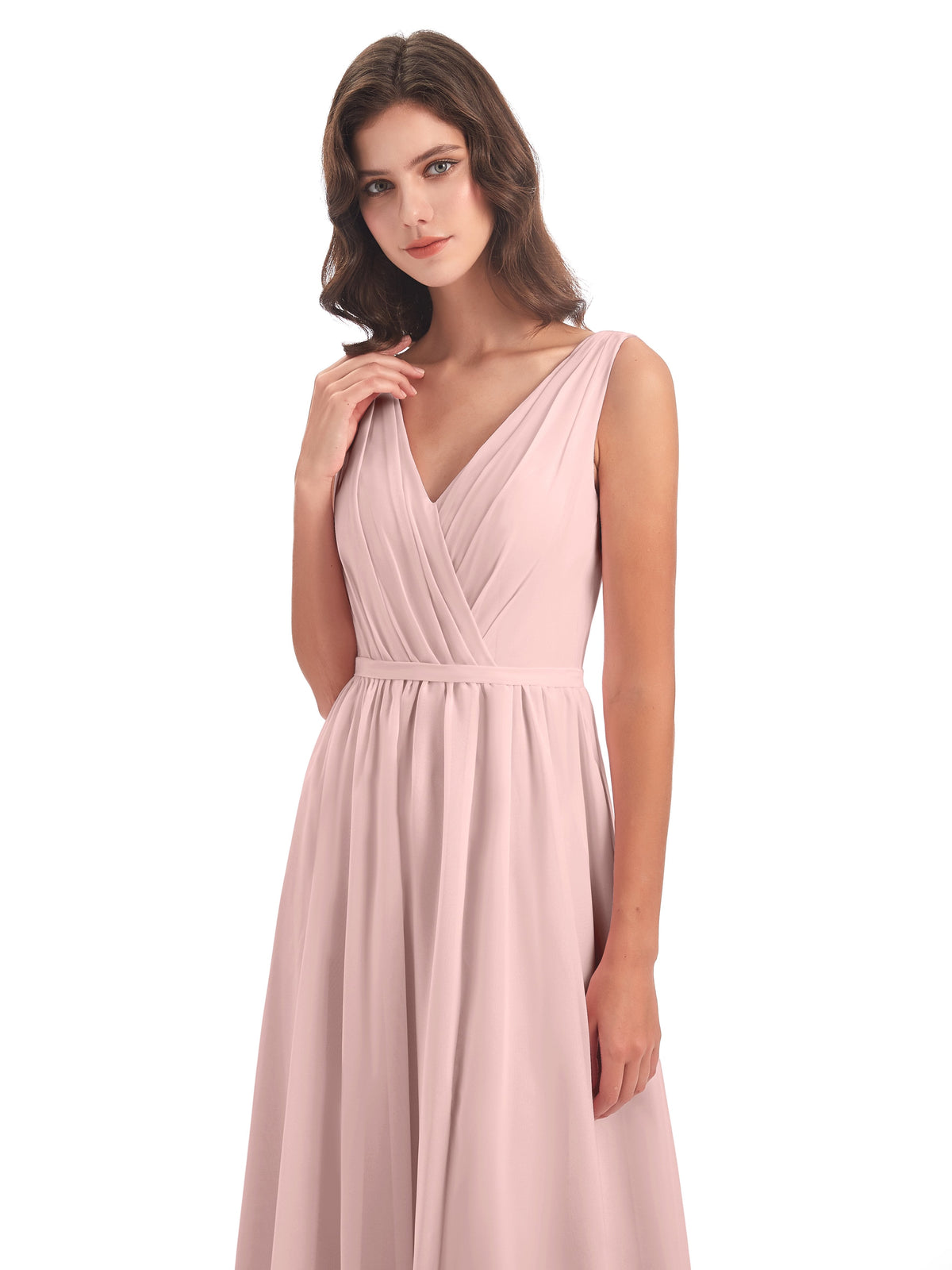 Sophia Sheath Floor Length V Neck Chiffon Bridesmaid Dresses