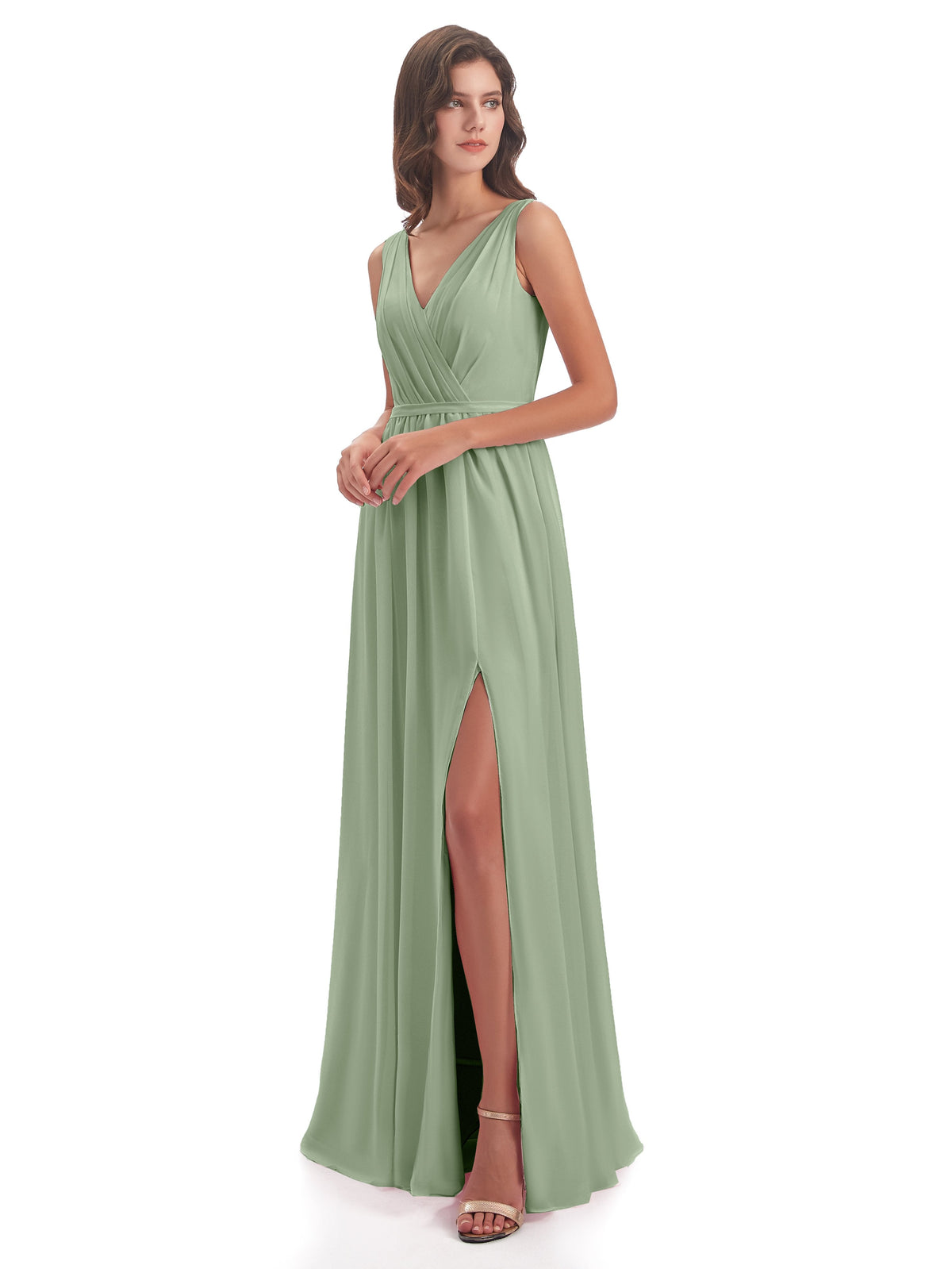 Sophia Sheath Floor Length V Neck Chiffon Bridesmaid Dresses