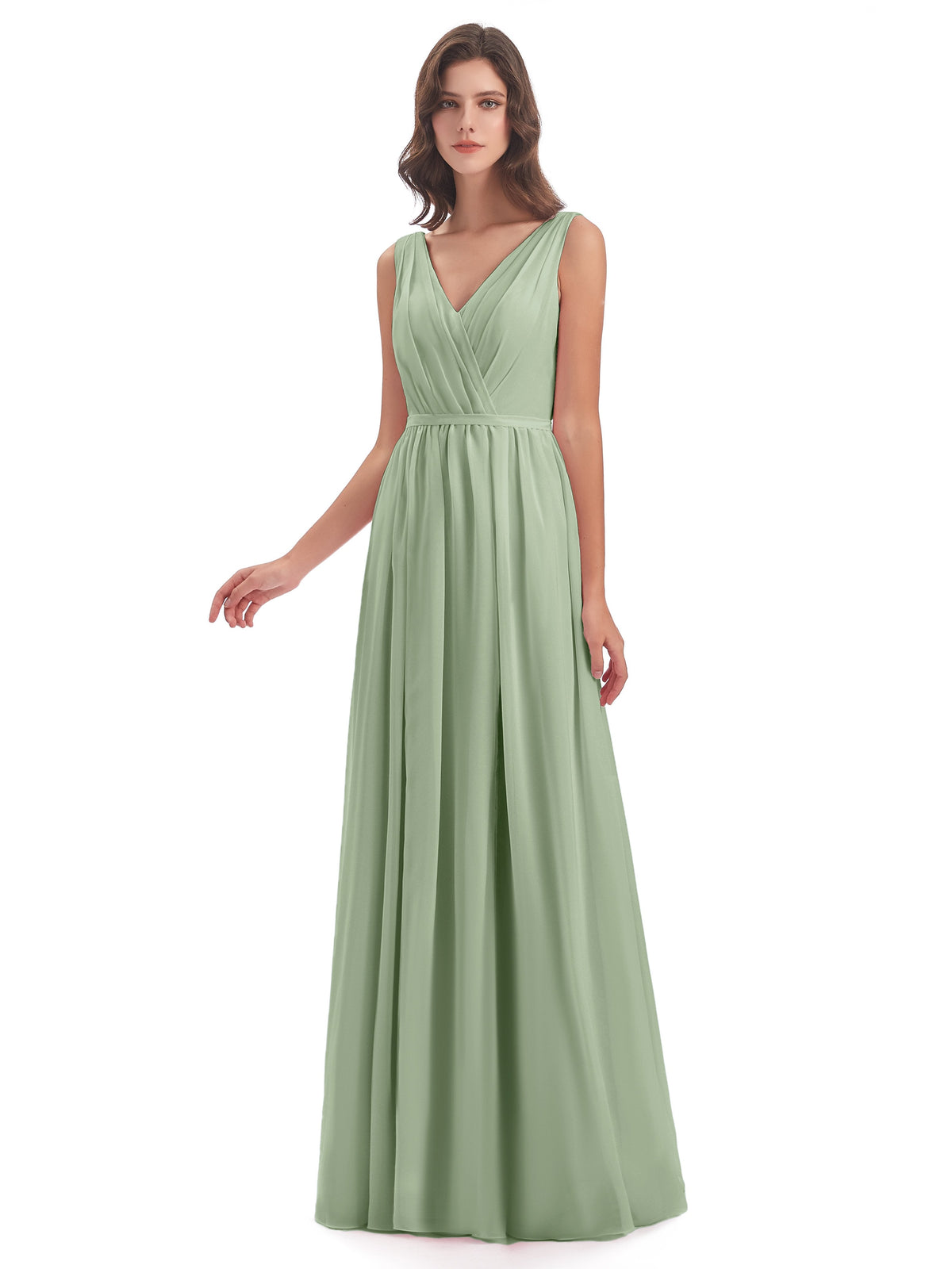 Sophia Sheath Floor Length V Neck Chiffon Bridesmaid Dresses