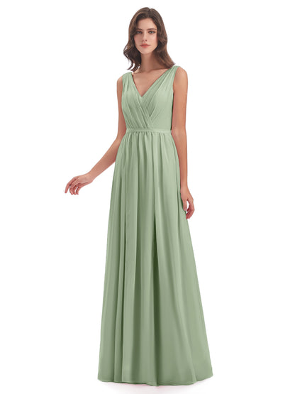 Sophia Sheath Floor Length V Neck Chiffon Bridesmaid Dresses