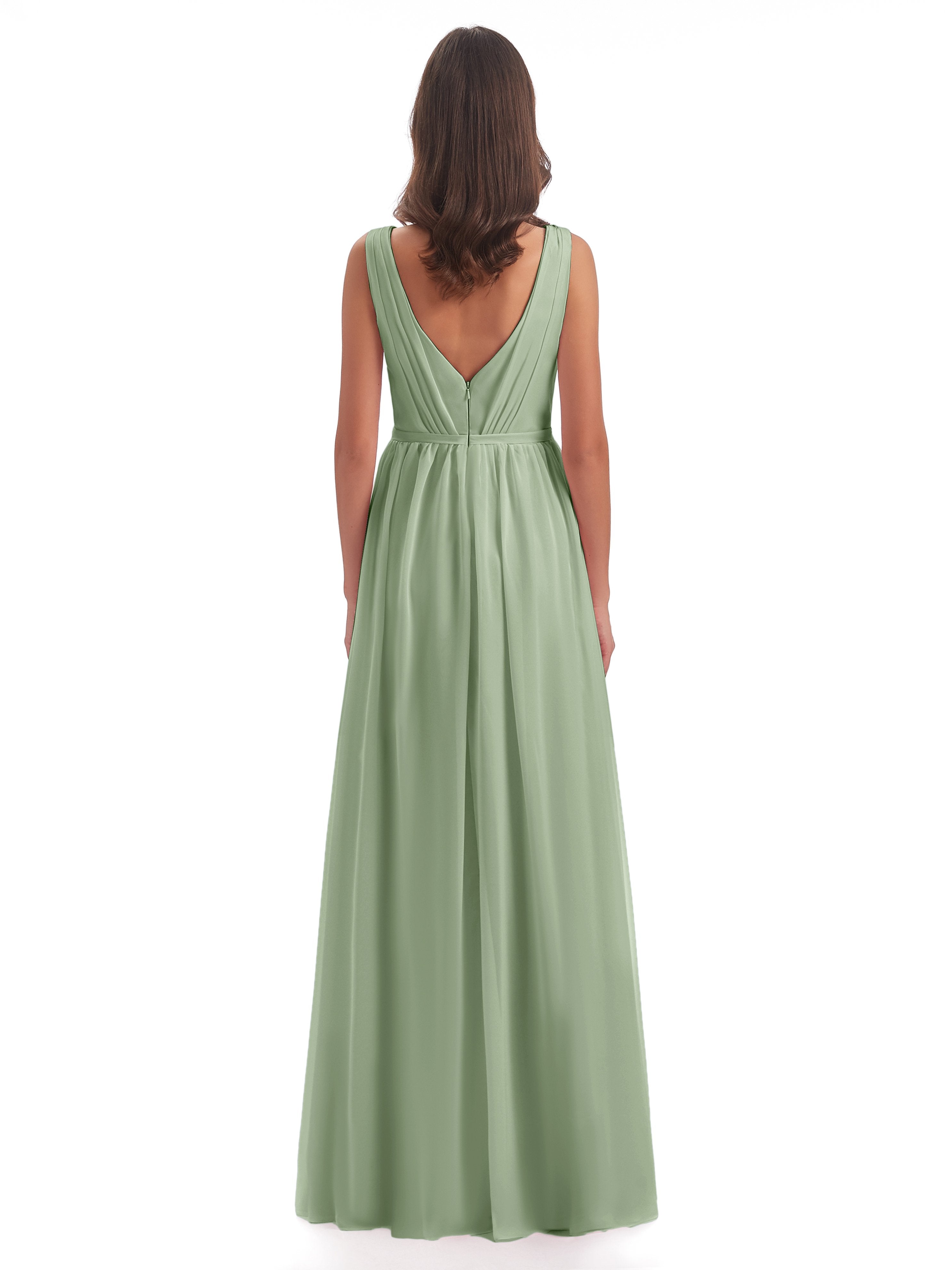 Sophia Sheath Floor Length V Neck Chiffon Bridesmaid Dresses