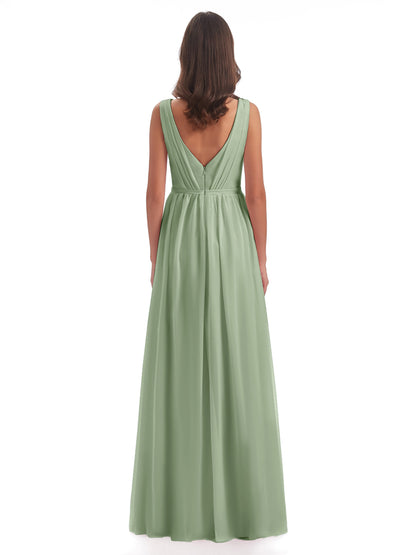Sophia Sheath Floor Length V Neck Chiffon Bridesmaid Dresses
