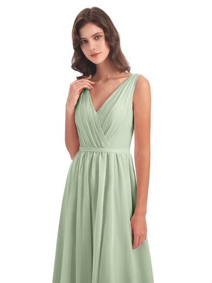 Sophia Sheath Floor Length V Neck Chiffon Bridesmaid Dresses