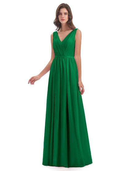 Sophia Sheath Floor Length V Neck Chiffon Bridesmaid Dresses