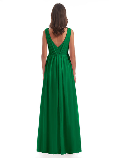 Sophia Sheath Floor Length V Neck Chiffon Bridesmaid Dresses