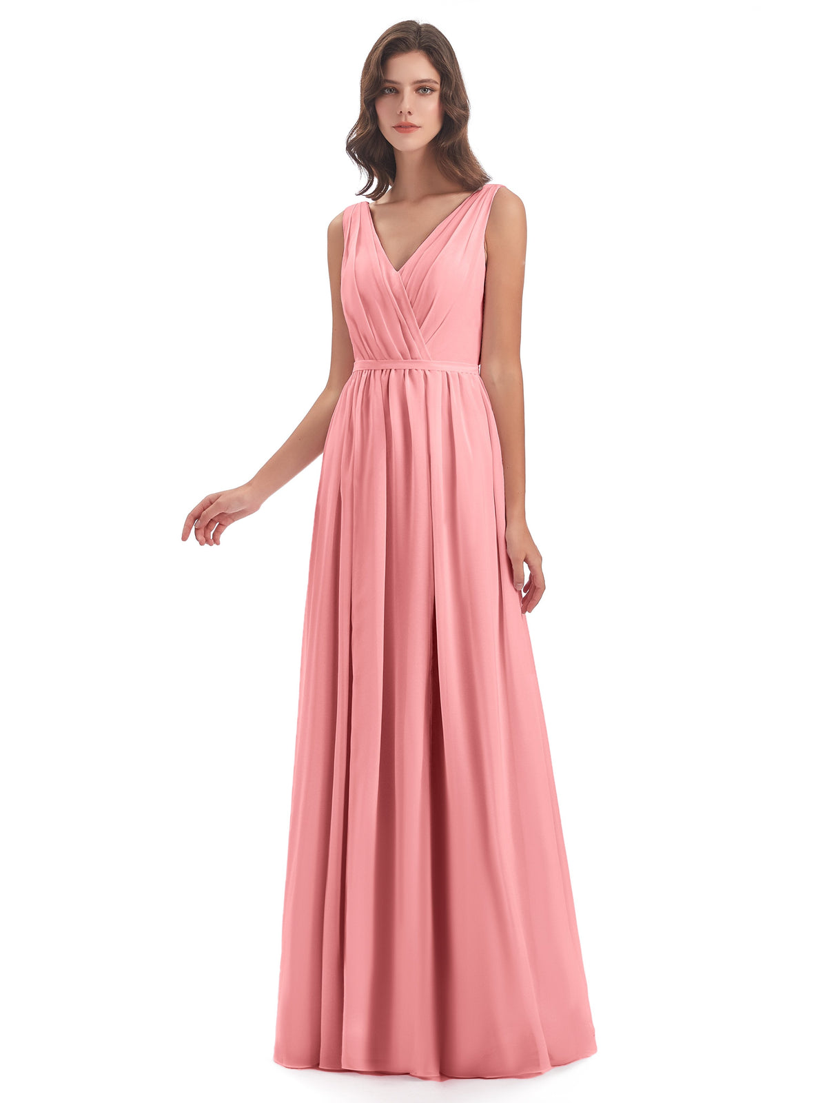 Sophia Sheath Floor Length V Neck Chiffon Bridesmaid Dresses