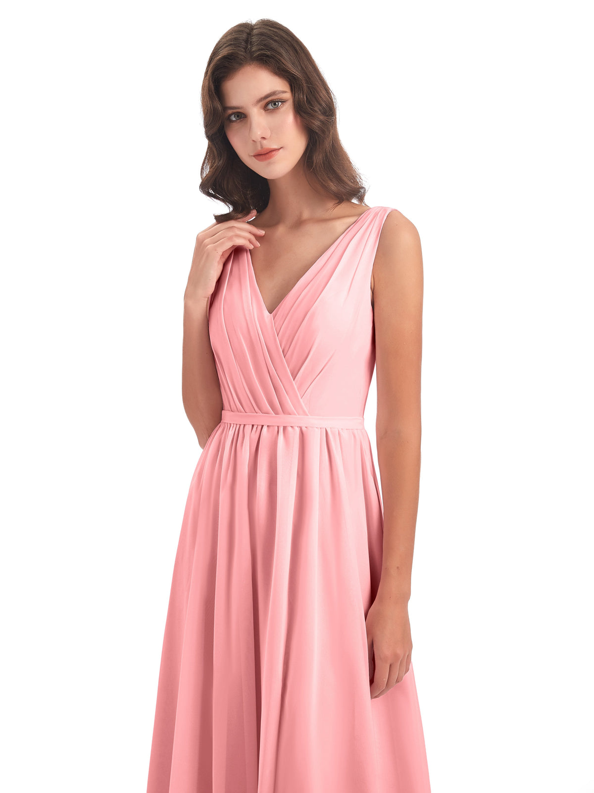 Sophia Sheath Floor Length V Neck Chiffon Bridesmaid Dresses