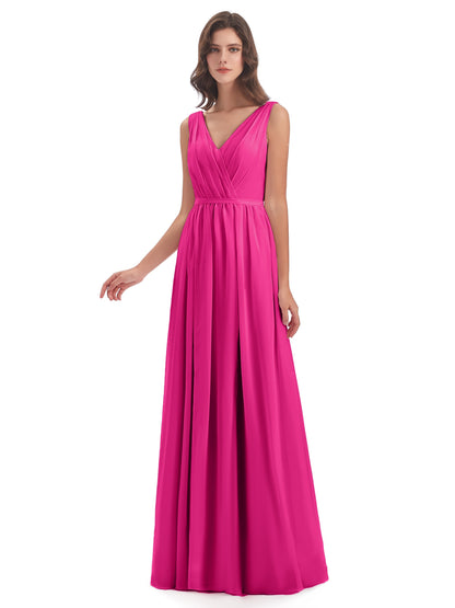 Sophia Sheath Floor Length V Neck Chiffon Bridesmaid Dresses