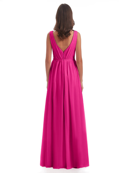 Sophia Sheath Floor Length V Neck Chiffon Bridesmaid Dresses