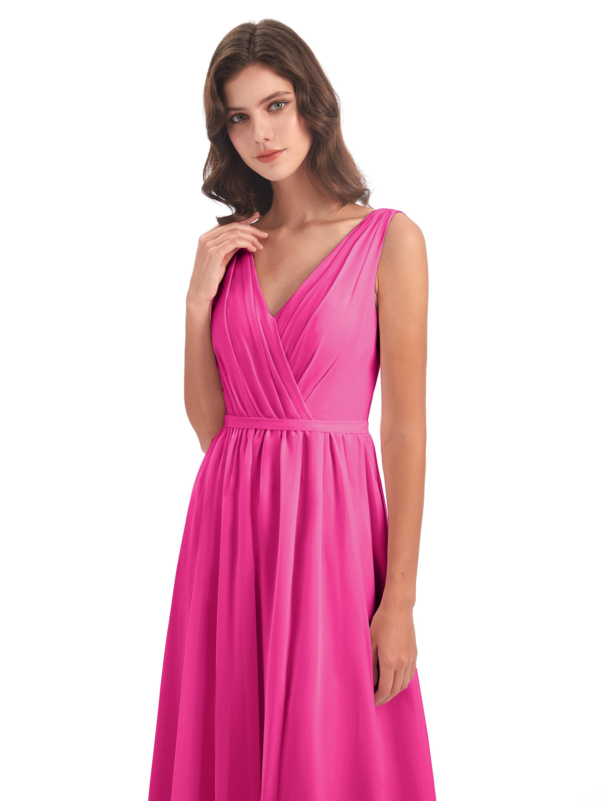 Sophia Sheath Floor Length V Neck Chiffon Bridesmaid Dresses