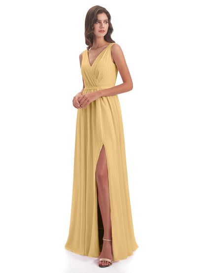 Sophia Sheath Floor Length V Neck Chiffon Bridesmaid Dresses
