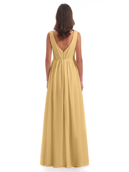 Sophia Sheath Floor Length V Neck Chiffon Bridesmaid Dresses