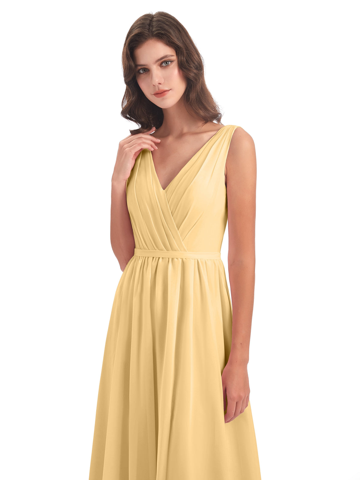 Sophia Sheath Floor Length V Neck Chiffon Bridesmaid Dresses