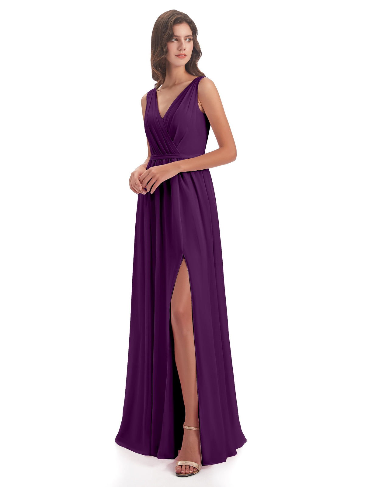 Sophia Sheath Floor Length V Neck Chiffon Bridesmaid Dresses