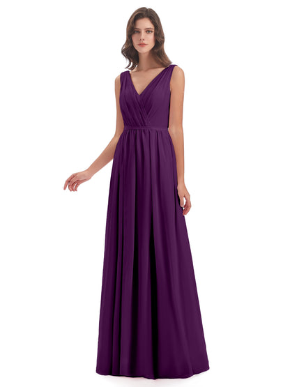 Sophia Sheath Floor Length V Neck Chiffon Bridesmaid Dresses