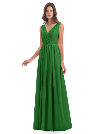 Sophia Sheath Floor Length V Neck Chiffon Bridesmaid Dresses