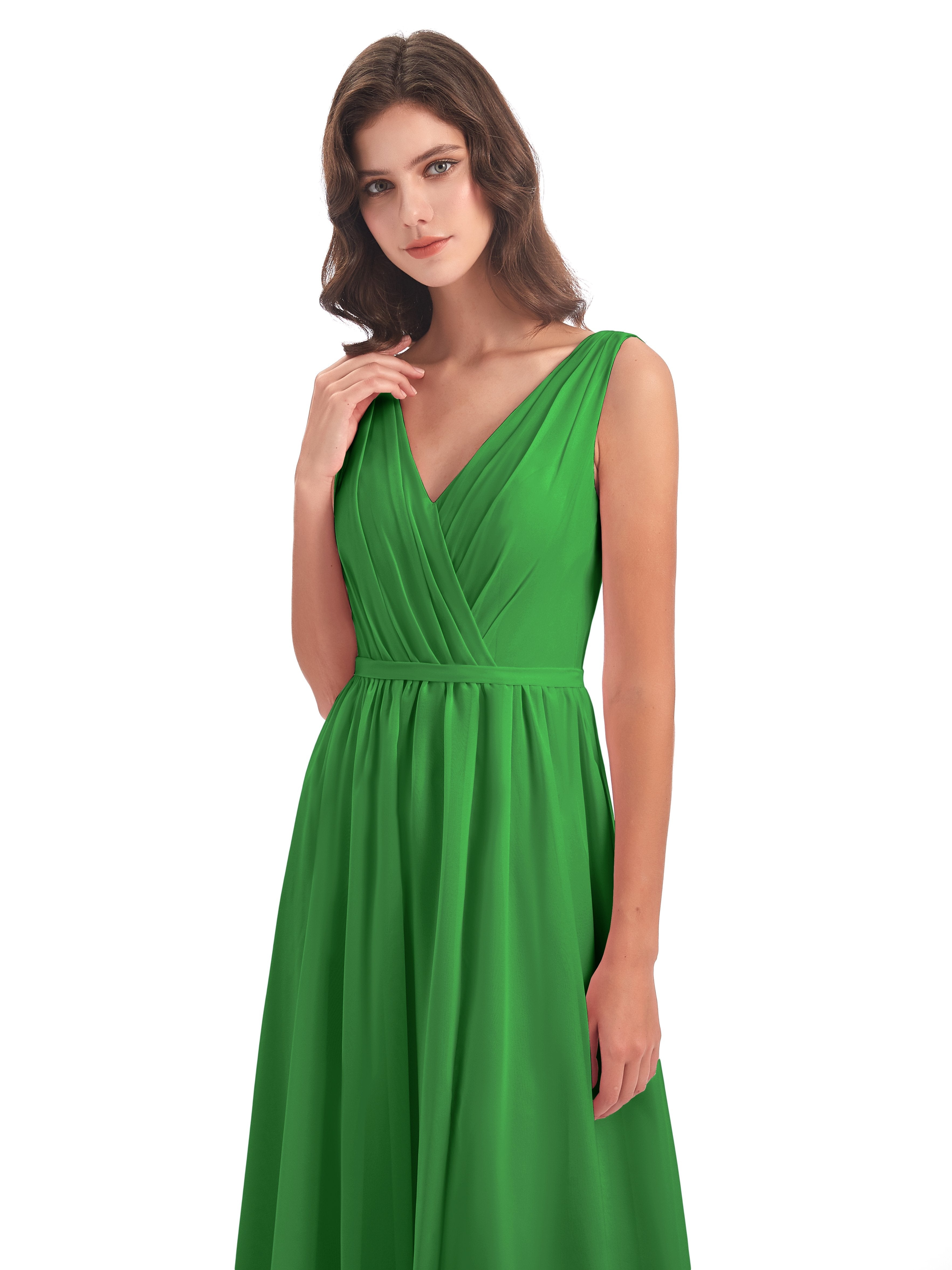 Sophia Sheath Floor Length V Neck Chiffon Bridesmaid Dresses