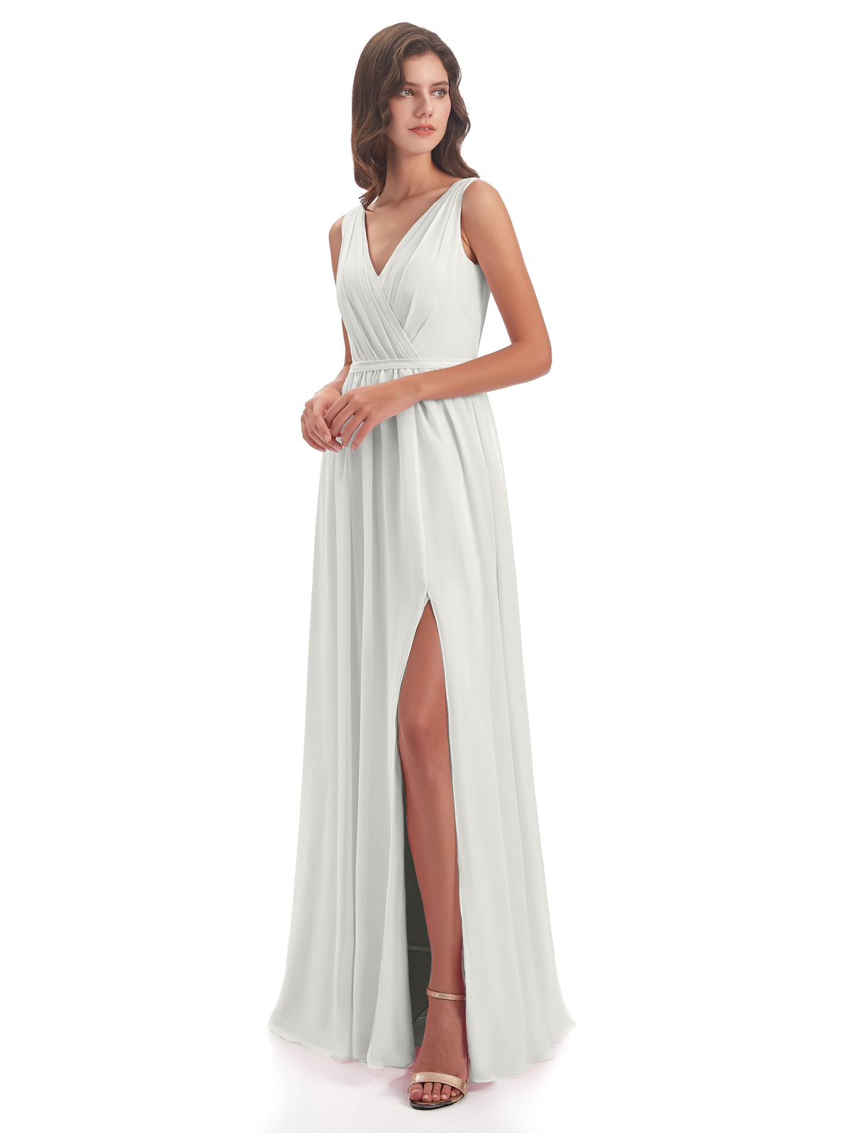 Sophia Sheath Floor Length V Neck Chiffon Bridesmaid Dresses