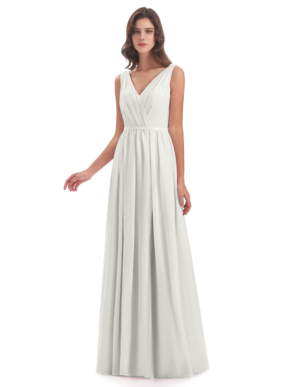 Sophia Sheath Floor Length V Neck Chiffon Bridesmaid Dresses
