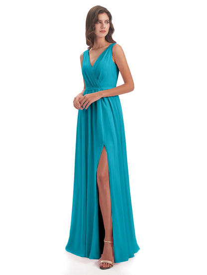 Sophia Sheath Floor Length V Neck Chiffon Bridesmaid Dresses