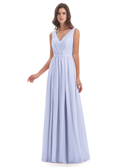 Sophia Sheath Floor Length V Neck Chiffon Bridesmaid Dresses
