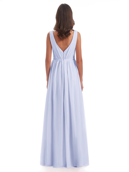 Sophia Sheath Floor Length V Neck Chiffon Bridesmaid Dresses