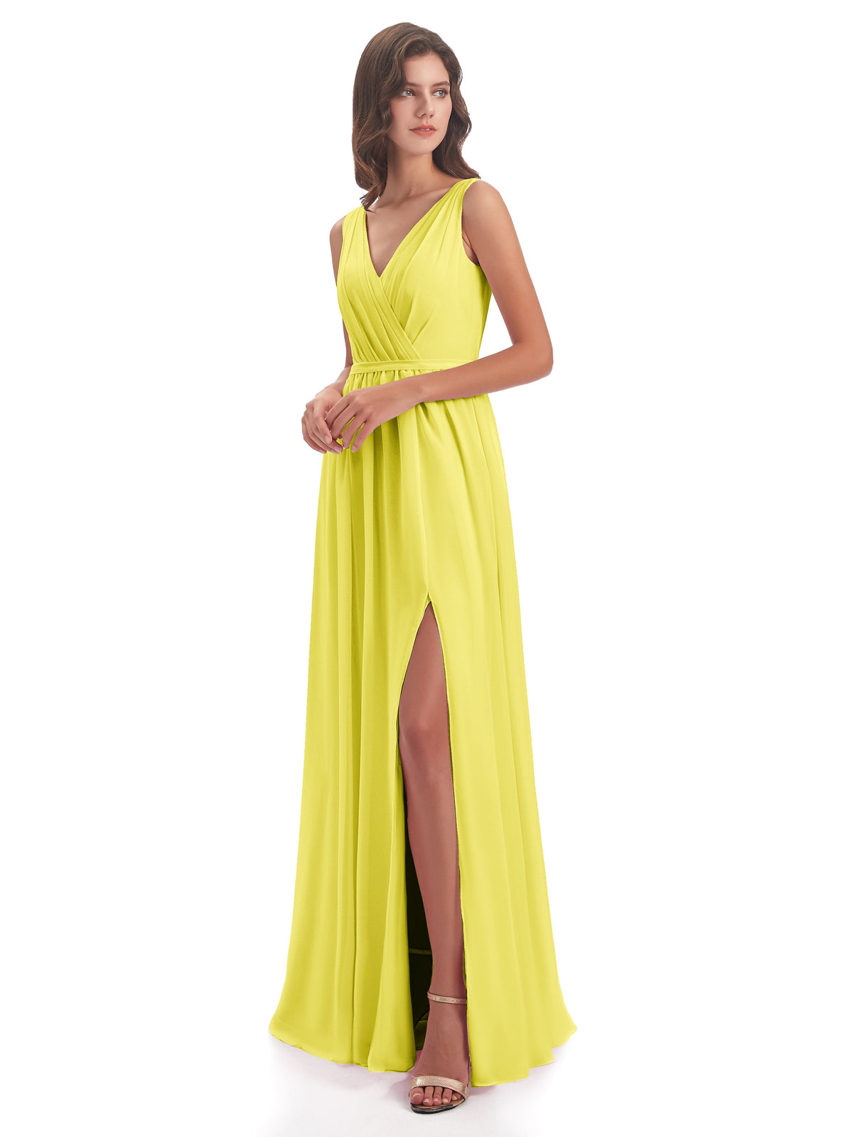 Sophia Sheath Floor Length V Neck Chiffon Bridesmaid Dresses